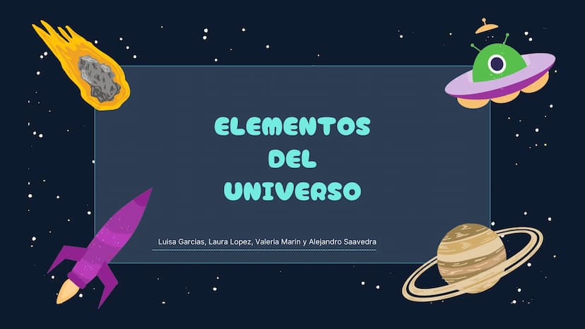 ELEMENTOS
DEL
UNIVERSO
Luisa Garcias, Laura Lopez, Valeria Marin y Alejandro Saavedra
N =
¿Que es el universo?
El universo es el conjunto de