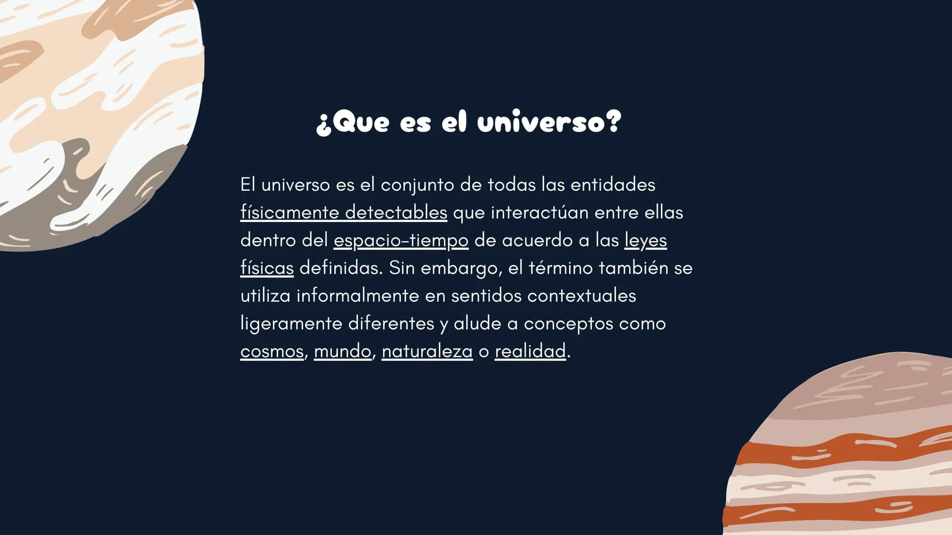 ELEMENTOS
DEL
UNIVERSO
Luisa Garcias, Laura Lopez, Valeria Marin y Alejandro Saavedra
N =
¿Que es el universo?
El universo es el conjunto de