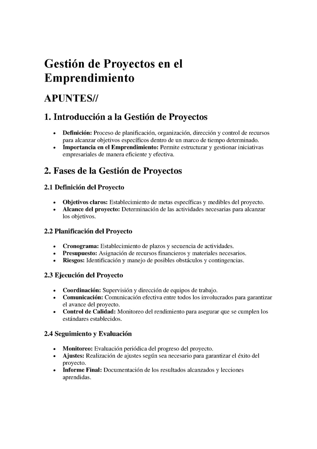 Gestión de Proyectos en el Emprendimiento