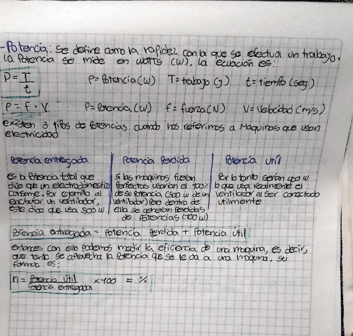 # TRABAJO, POTENCIA Y
ENERGIA

-Trabajo: Es la fuerza que se ejerce en dirección del Movimientos

$T=f \cdot \overrightarrow{\Delta X}$

Te 
