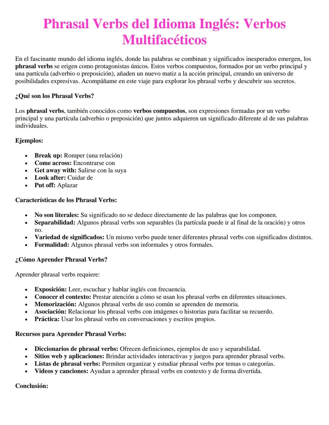 Phrasal Verbs del Idioma Inglés