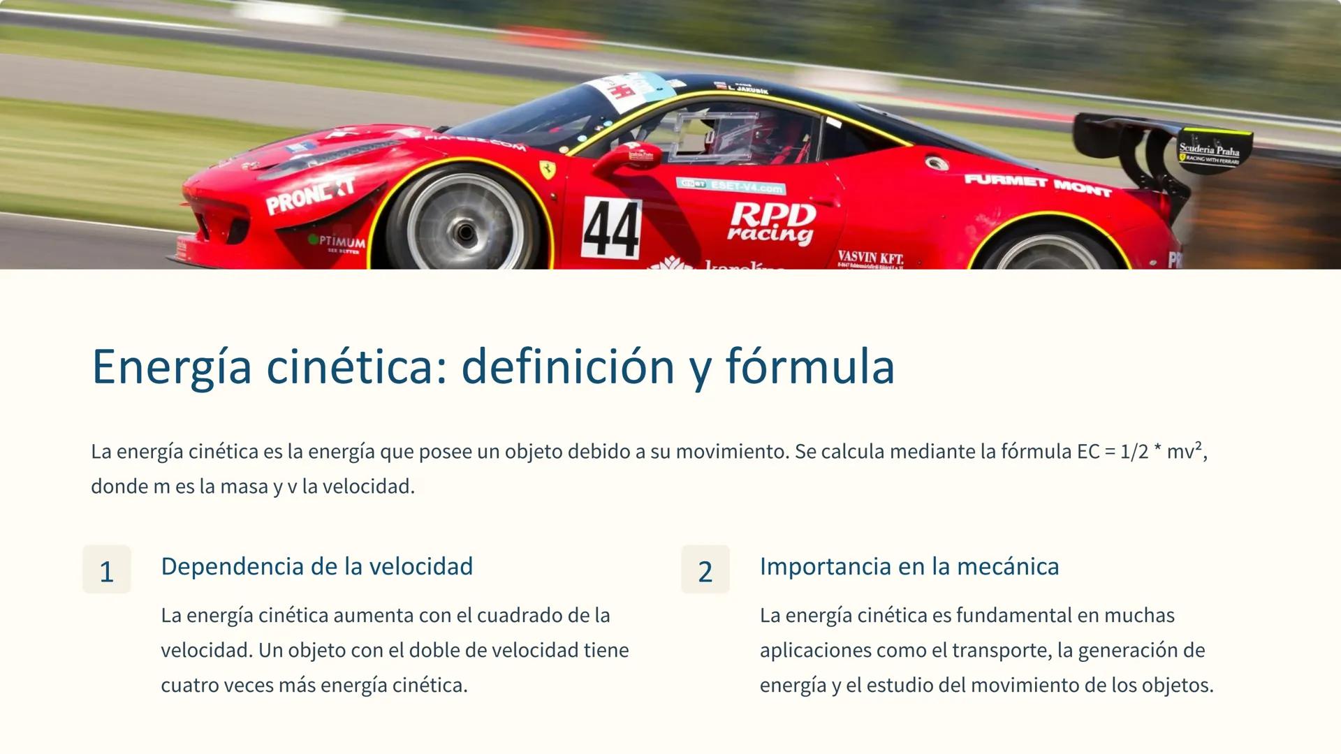 # la energía mecánica

mecánica

La energía mecánica es la capacidad de un objeto para realizar
trabajo. Se clasifica en energía cinética, r