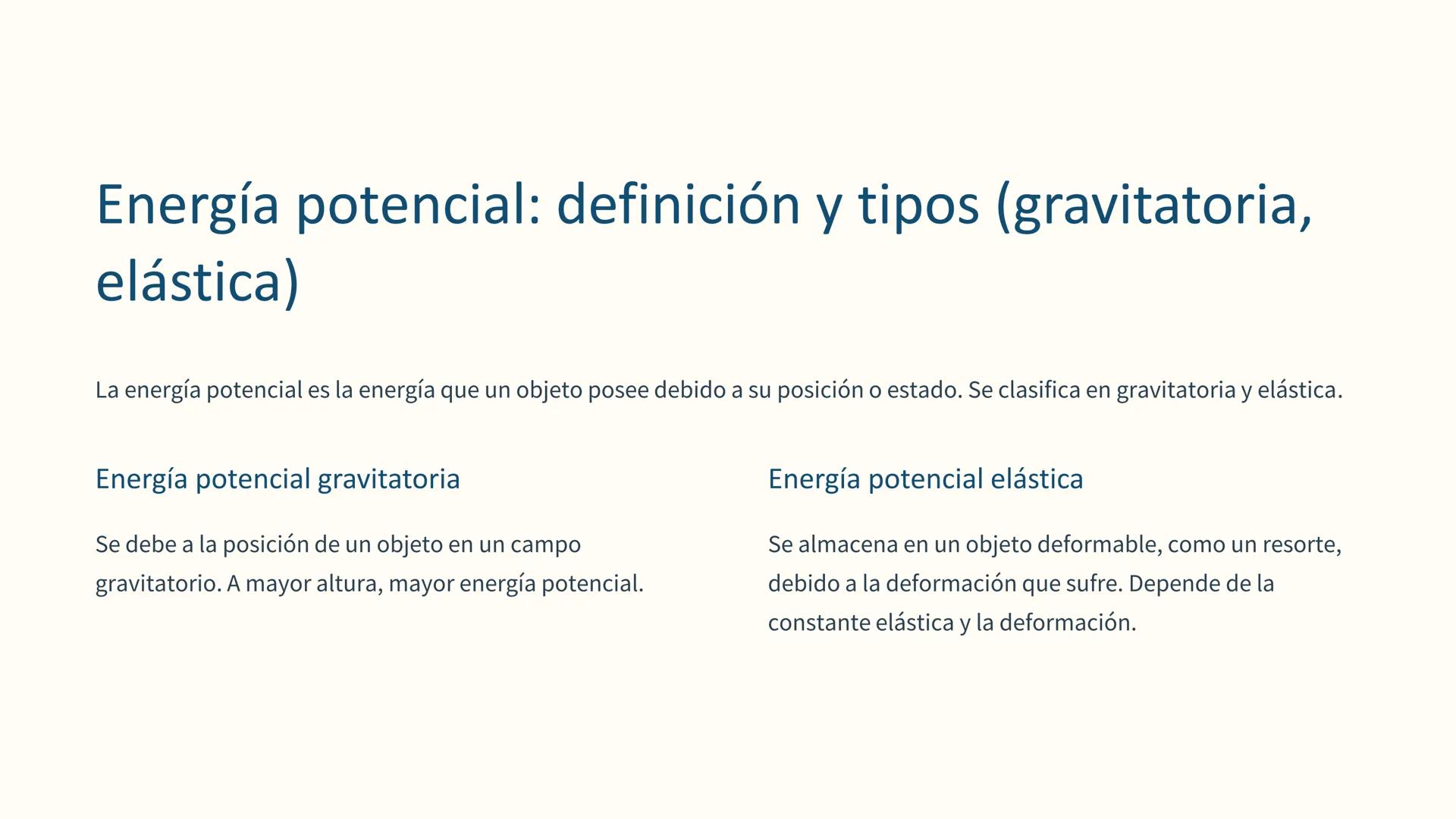 # la energía mecánica

mecánica

La energía mecánica es la capacidad de un objeto para realizar
trabajo. Se clasifica en energía cinética, r