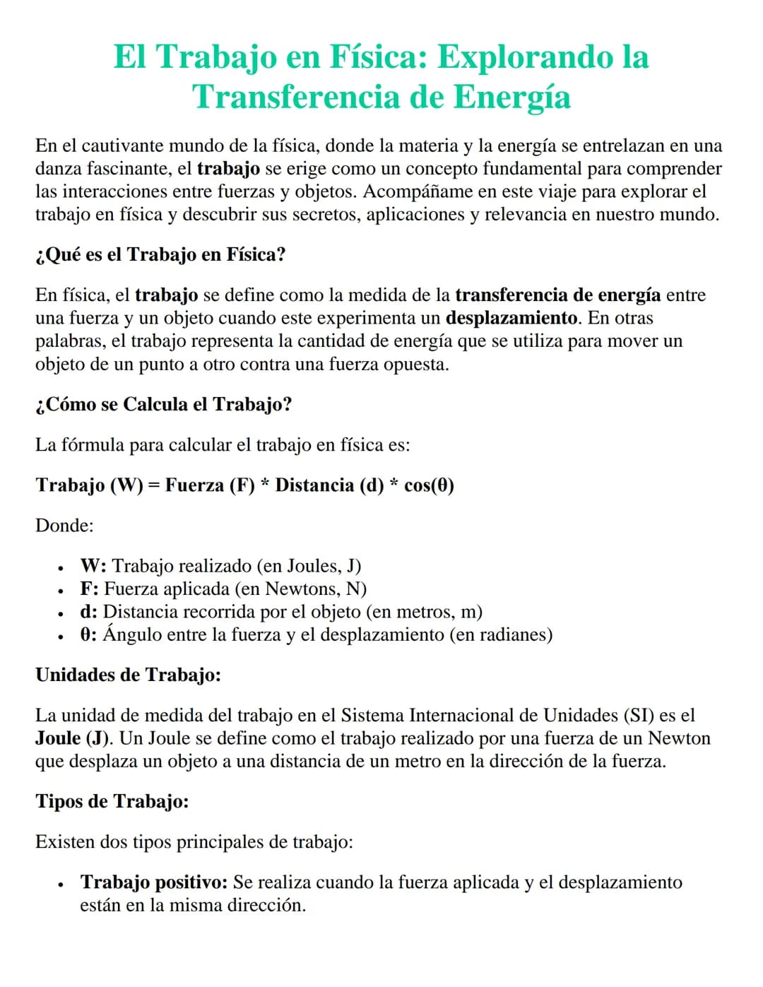 El Trabajo en Física: Explorando la
Transferencia de Energía
En el cautivante mundo de la física, donde la materia y la energía se entrelaza