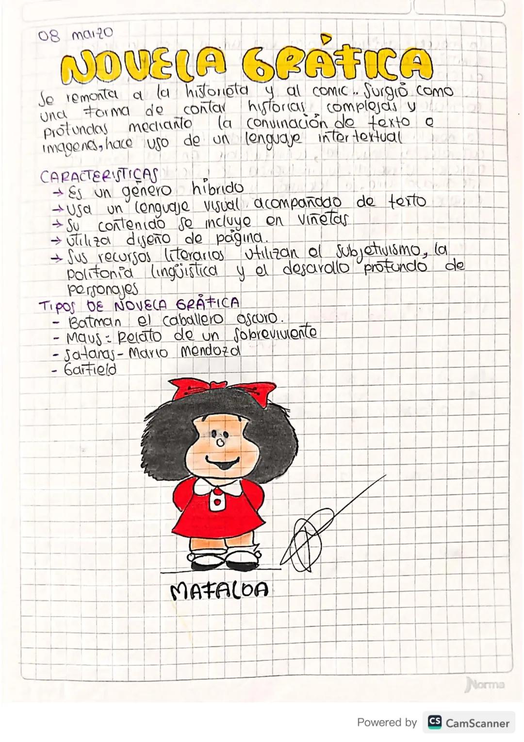 08 marzo
NOVELA GRÁFICA
Je remonta a la historieta y al comic.. Surgió como
und Forma de contar
protundas medianto
historias complejas you
l