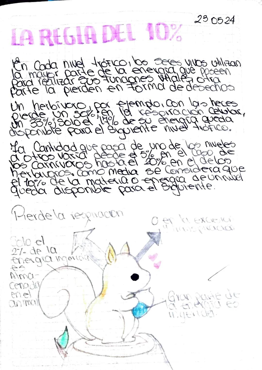 # LA REGIA DEL 10%

23 0524

En Cada nivel frófico, los seres vivos lilizan
la mayor parte de la energia que poseen
Para realizar sus funcio