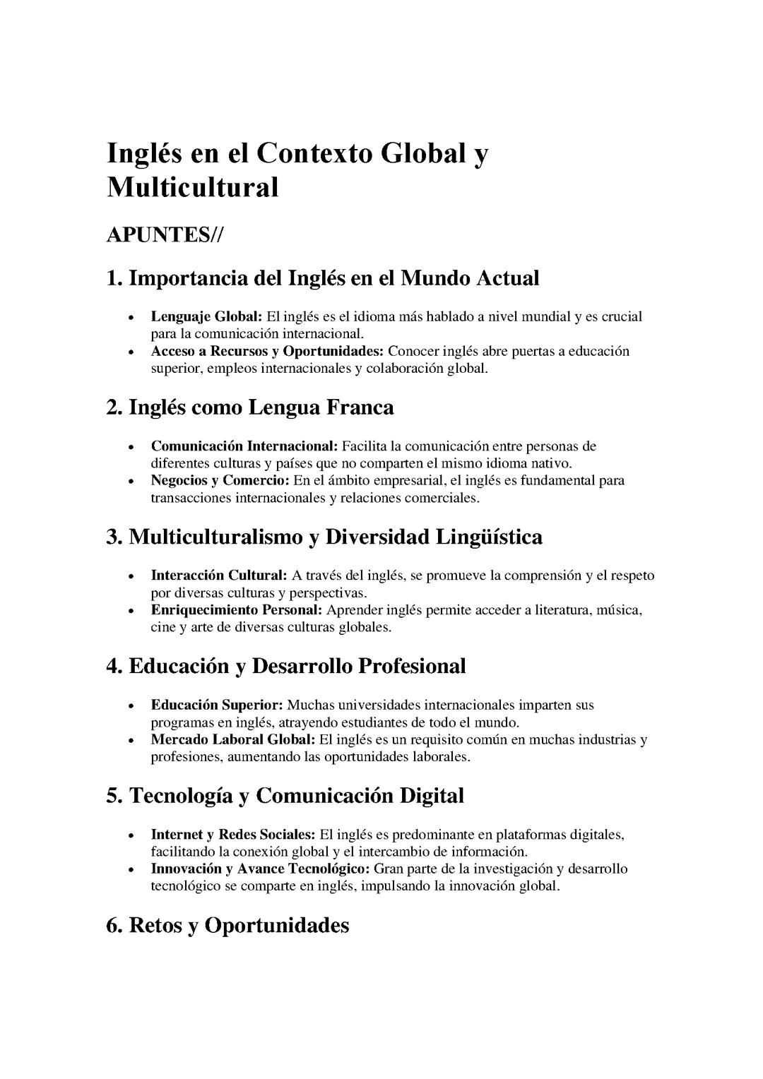 Inglés en el Contexto Global y Multicultural