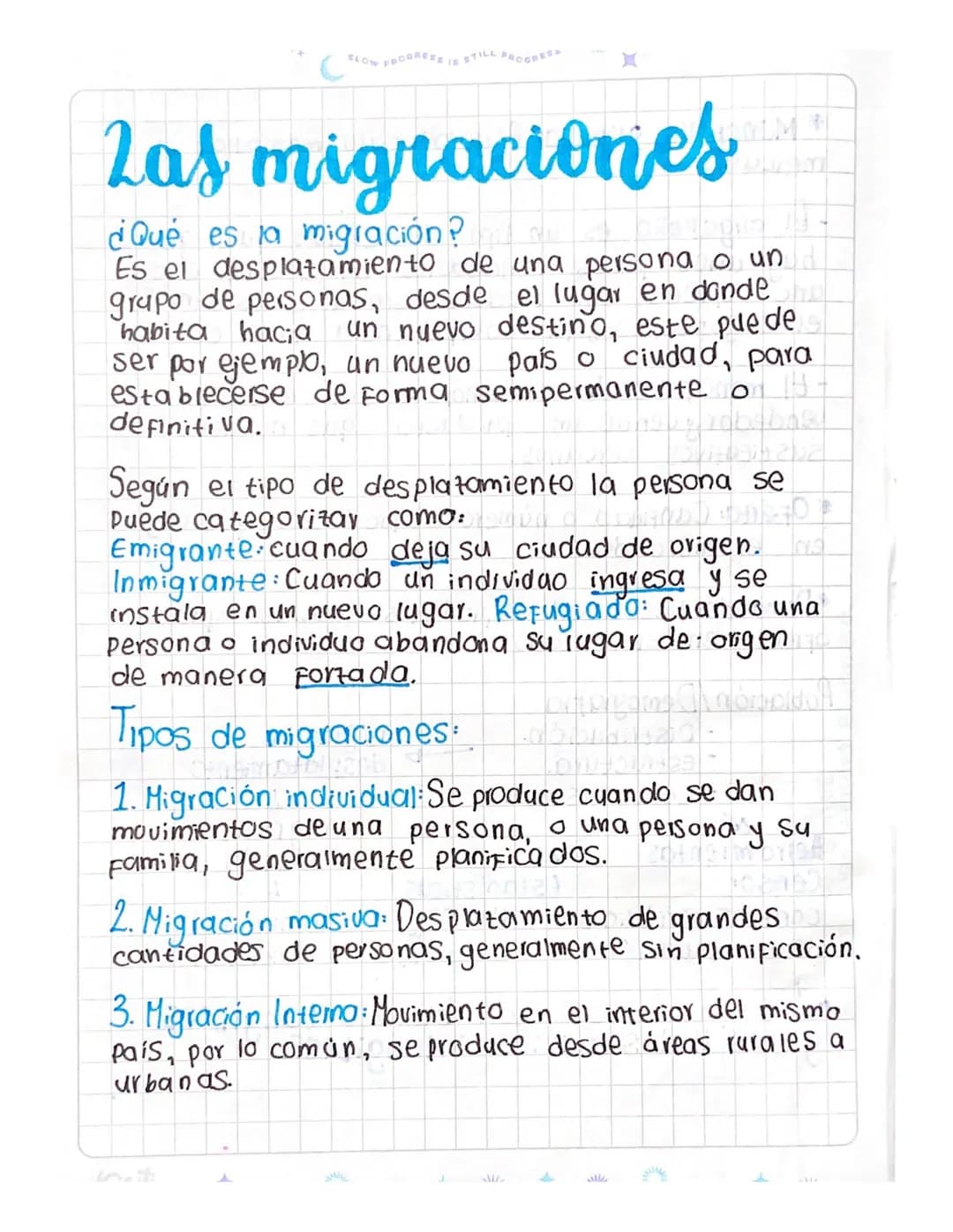 C
SLOW PROGRESS IS STILL PROGRESS
Las migraciones
¿Qué es la migración?
Es el desplazamiento de una persona o un
grupo de personas, desde el