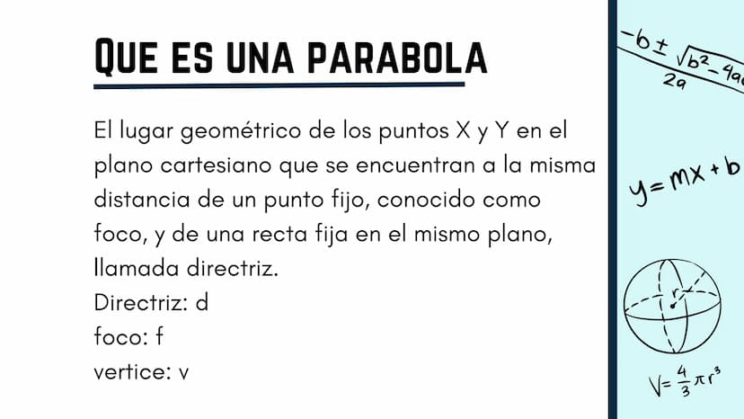 -2
Y
3
2
2 3 X
PARABOLA
f(x): y=ax²+bx+c
H
3
-3
-2
N
Y
1
2
3
X
-1
-2
2 QUE ES UNA PARABOLA
El lugar geométrico de los puntos X y Y en el
pla