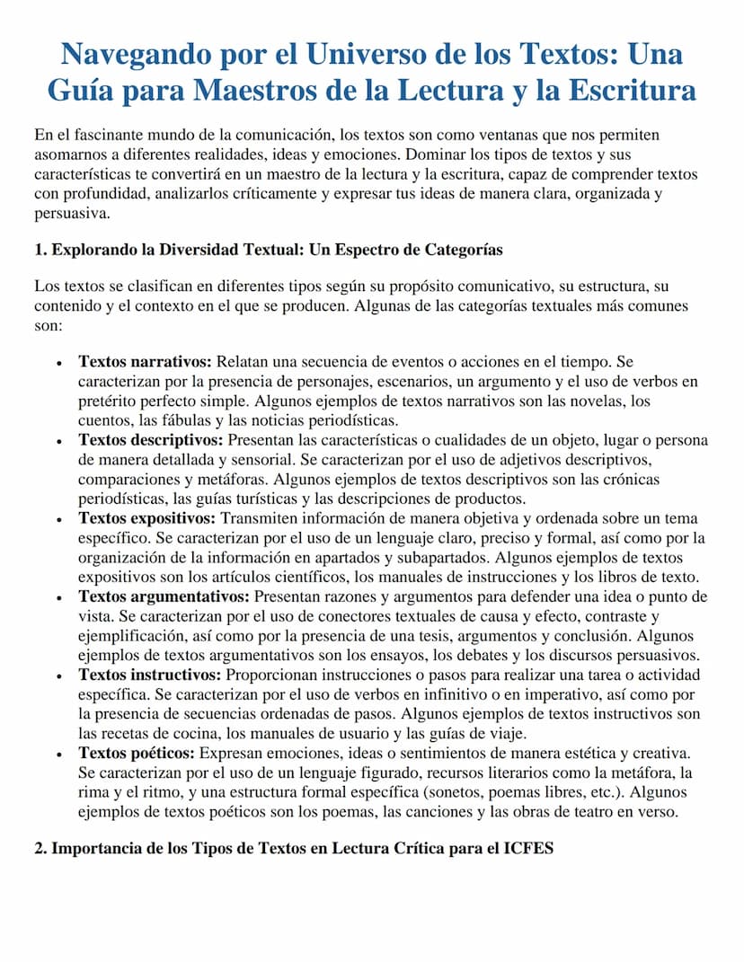 Navegando por el Universo de los Textos: Una
Guía para Maestros de la Lectura y la Escritura
En el fascinante mundo de la comunicación, los 