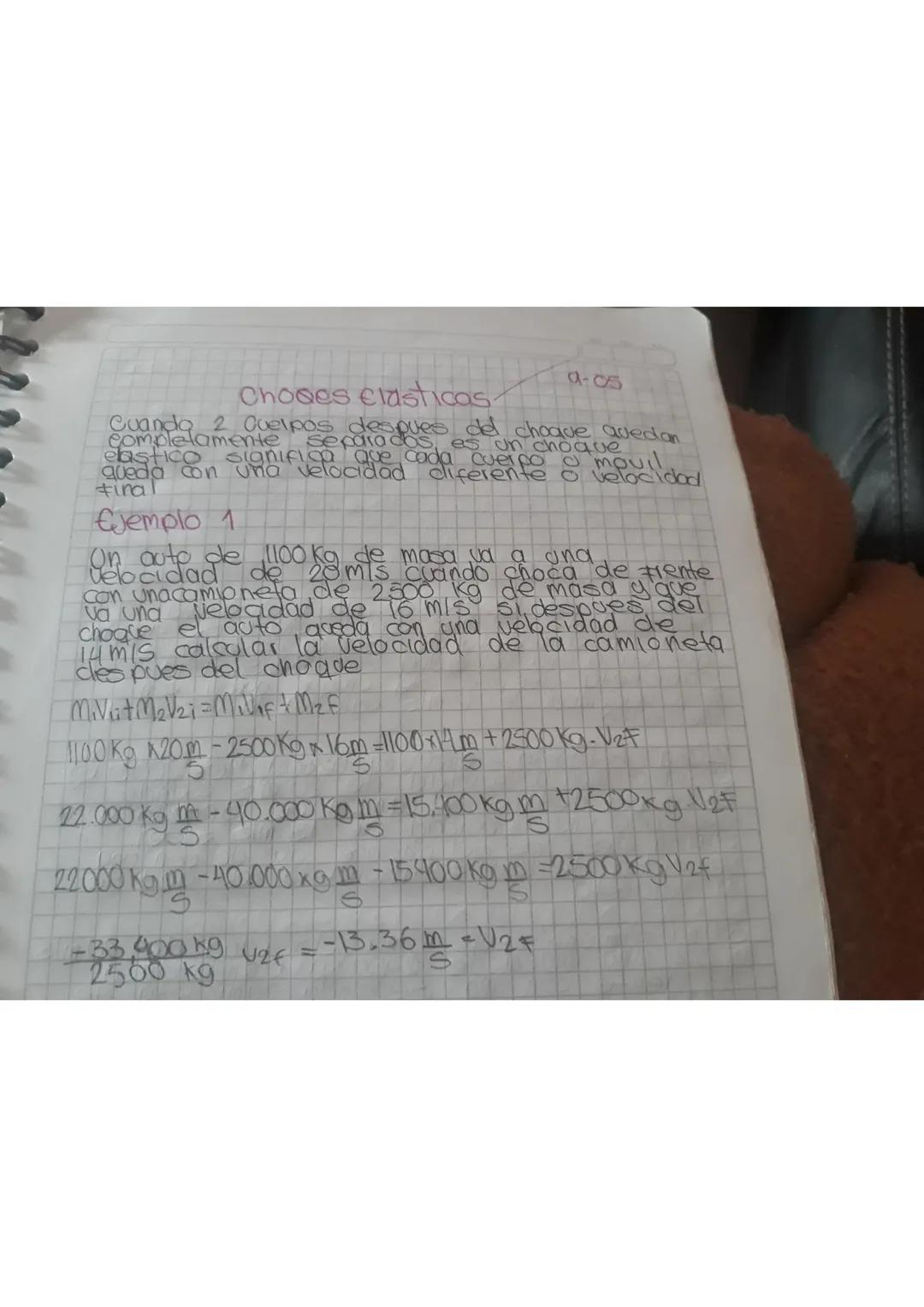 Choses elasticas-
9-05
Cuando 2 Quelpos despues del choque quedan
completamente separados es un choque
elastico significa que cada cuerpo a 