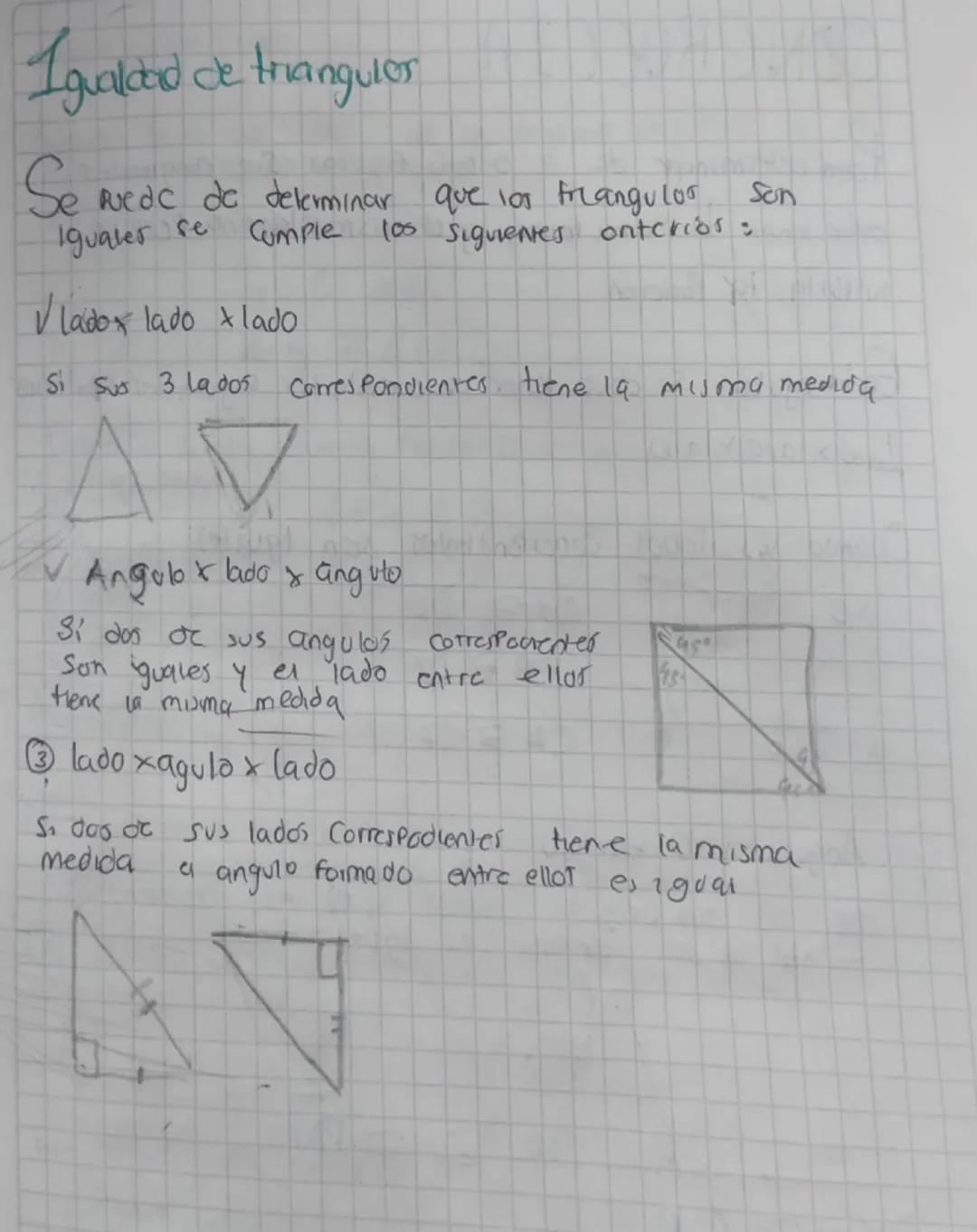 # Igualdad de trangulor

Se vede de determinar que los frangulos Son
Igualer se Cumple los siguientes ontcrios:

Vladox lado x lado

Si Sus 