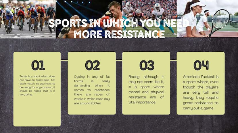 WHAT IS
RESISTANCE?
Resistance is the ability to be able
to perform a skill efficiently for a
good amount of time. To have
good resistance w