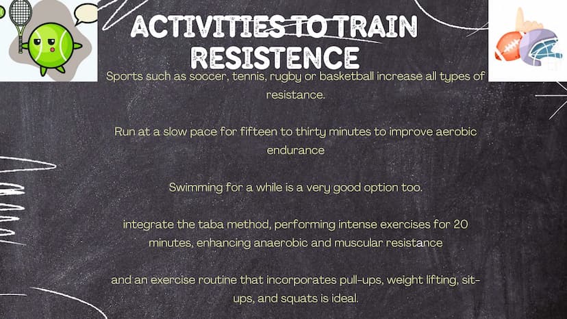 WHAT IS
RESISTANCE?
Resistance is the ability to be able
to perform a skill efficiently for a
good amount of time. To have
good resistance w