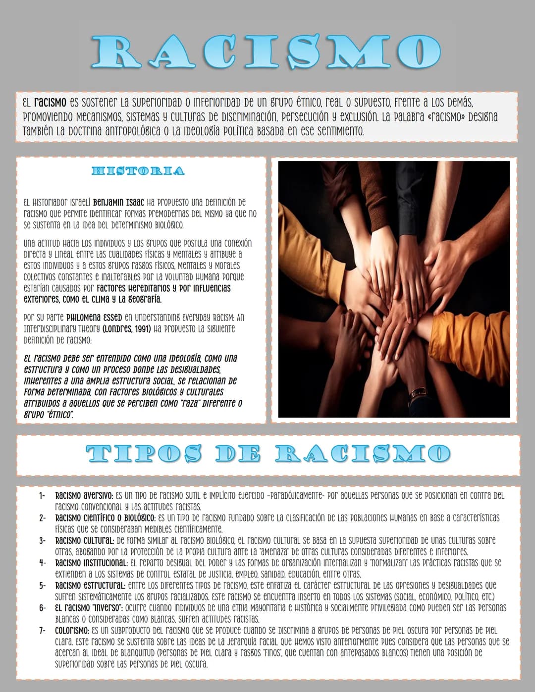 RACISMO
EL racismo es sostener La Superioridad o inferioridad De un grupo étnico, real O SUPUESTO, Frente a LOS Deмás,
PROMOVIENDO MecaniSMO