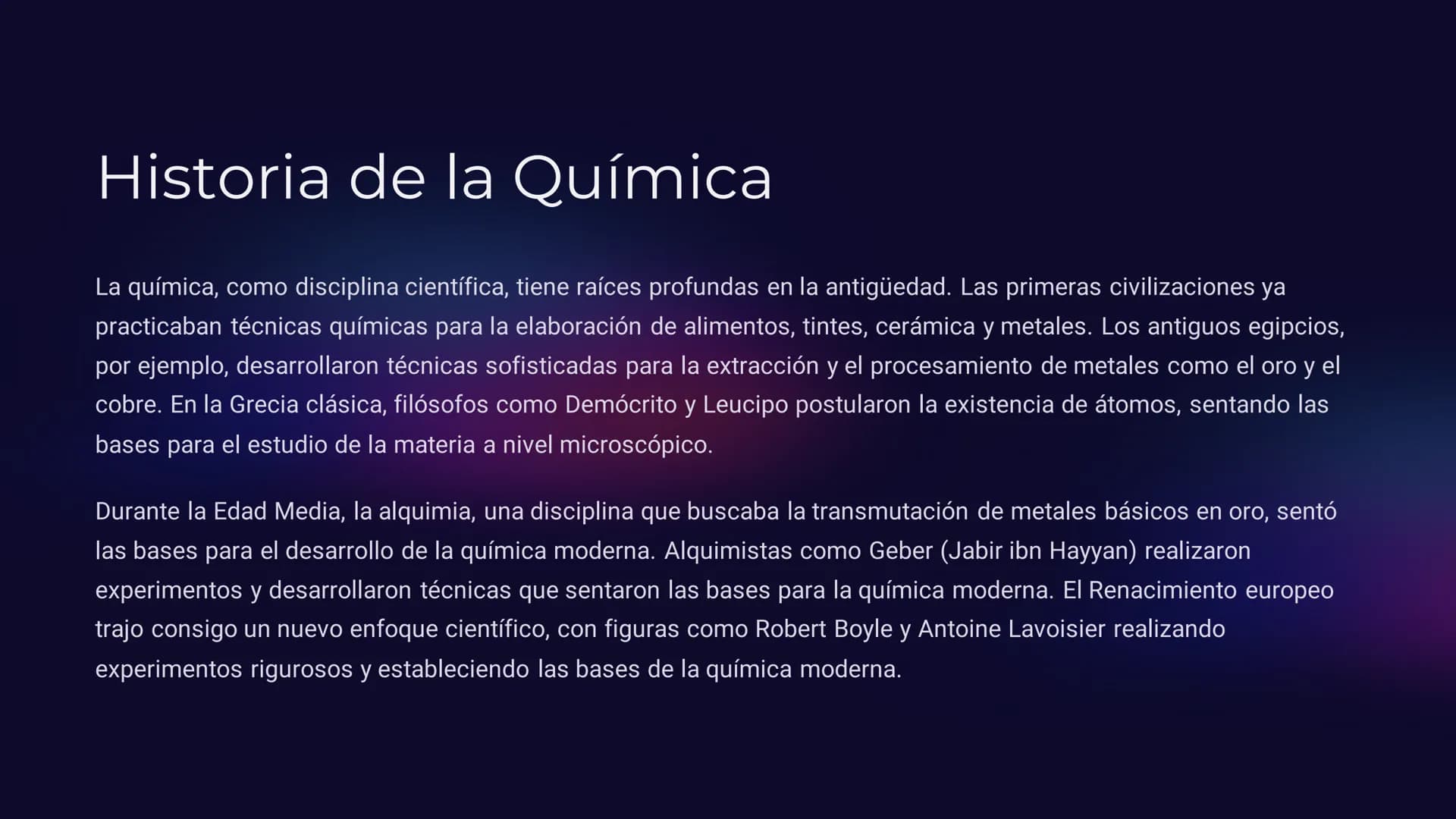 Introducción a la Química
Este documento servirá como guía para adentrarse en el fascinante mundo de la química, explorando su historia,
sus
