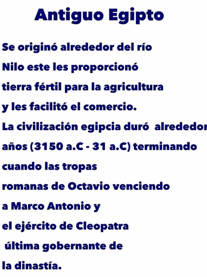 Antiguo Egipto
Se originó alrededor del río
Nilo este les proporcionó
tierra fértil para la agricultura
y les facilitó el comercio.
La civil