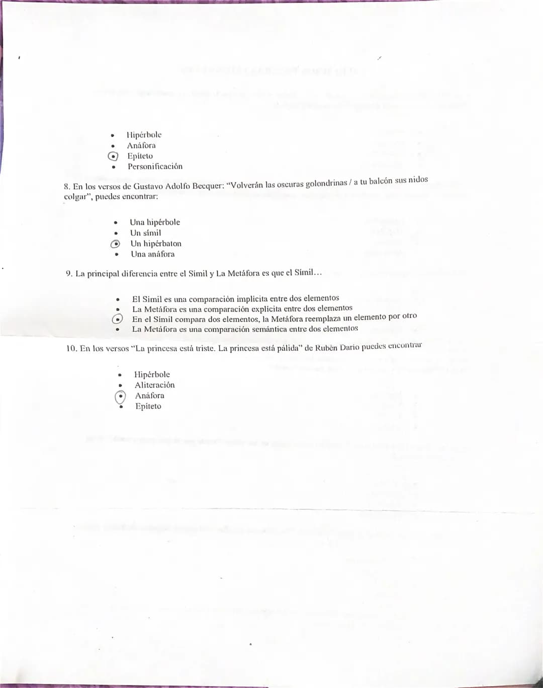 EJERCICIOS FIGURAS LITERARIAS
1. Qué figura literaria está presente en el verso «Cerrar podrá mis ojos la postrera sombra que me llevare
el 
