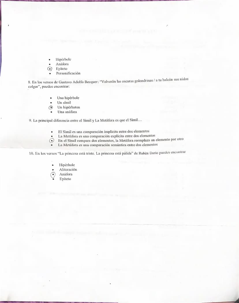 EJERCICIOS FIGURAS LITERARIAS
1. Qué figura literaria está presente en el verso «Cerrar podrá mis ojos la postrera sombra que me llevare
el 