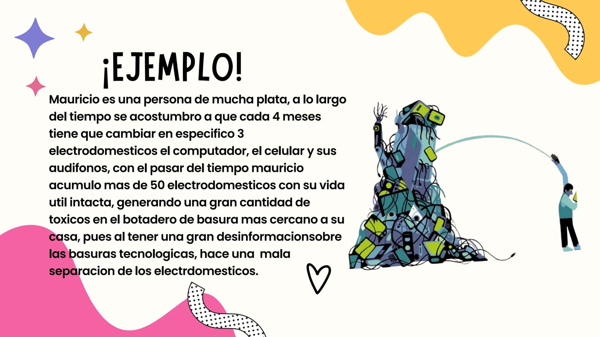 пос
BASURA
TEGNOLOGICA
♡♡ ♡
¿QUE ES?
El e-waste se traduce como
"residuos electrónicos". Este es un
término utilizado para referirse a
los d