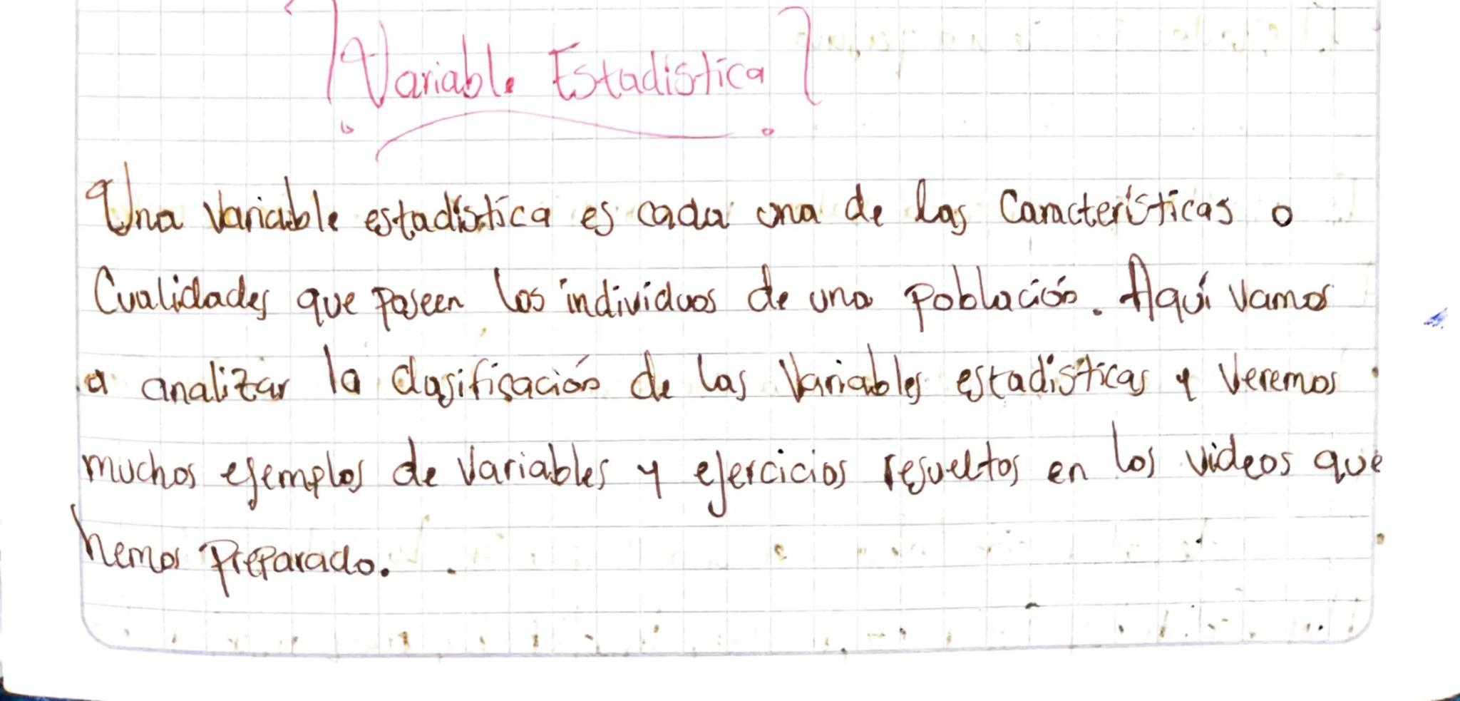 Variable Estadistica (
C
Una Variable estadística es cada una de las Características
Cualidades que poseen los indivíduos de una poblacióó. 
