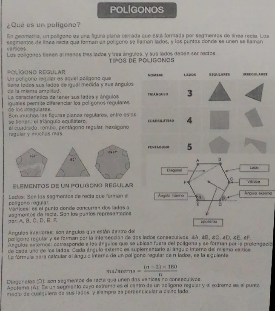 # POLÍGONOS

¿Qué es un poligono?

En geometria, un poligono es una figura plana cerrada que está formada por segmentos de linea recta. Los
