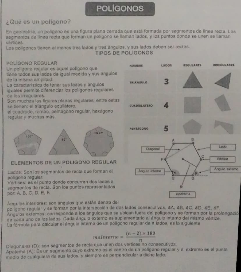 # POLÍGONOS

¿Qué es un poligono?

En geometria, un poligono es una figura plana cerrada que está formada por segmentos de linea recta. Los
