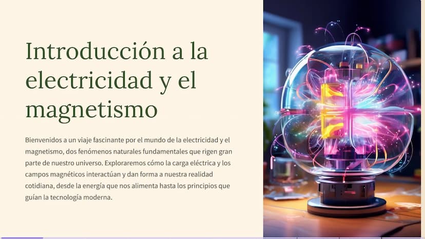 Introducción a la
electricidad y el
magnetismo
Bienvenidos a un viaje fascinante por el mundo de la electricidad y el
magnetismo, dos fenóme