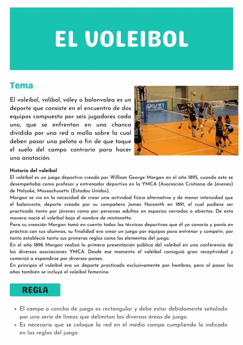 EL VOLEIBOL
Tema
El voleibol, volibol, vóley o balonvolea es un
deporte que consiste en el encuentro de dos
equipos compuesto por seis jugad