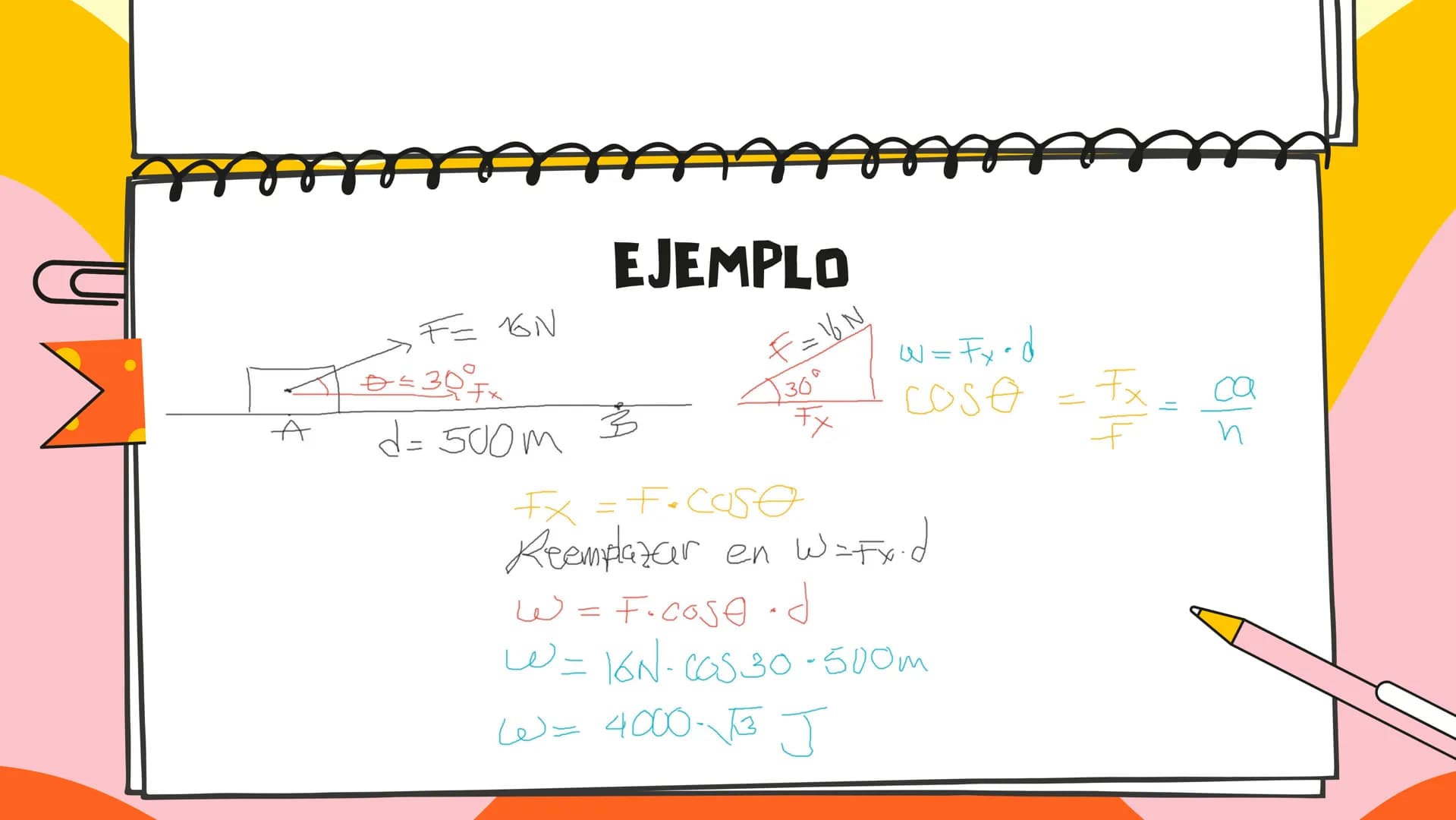 TRABAJO QUE ES?
El trabajo es la fuerza que
se realiza para desplazar
un objeto de un punto A a
un punto B
F FORMULA
W = F⋅ d
W= Trabajo (J)