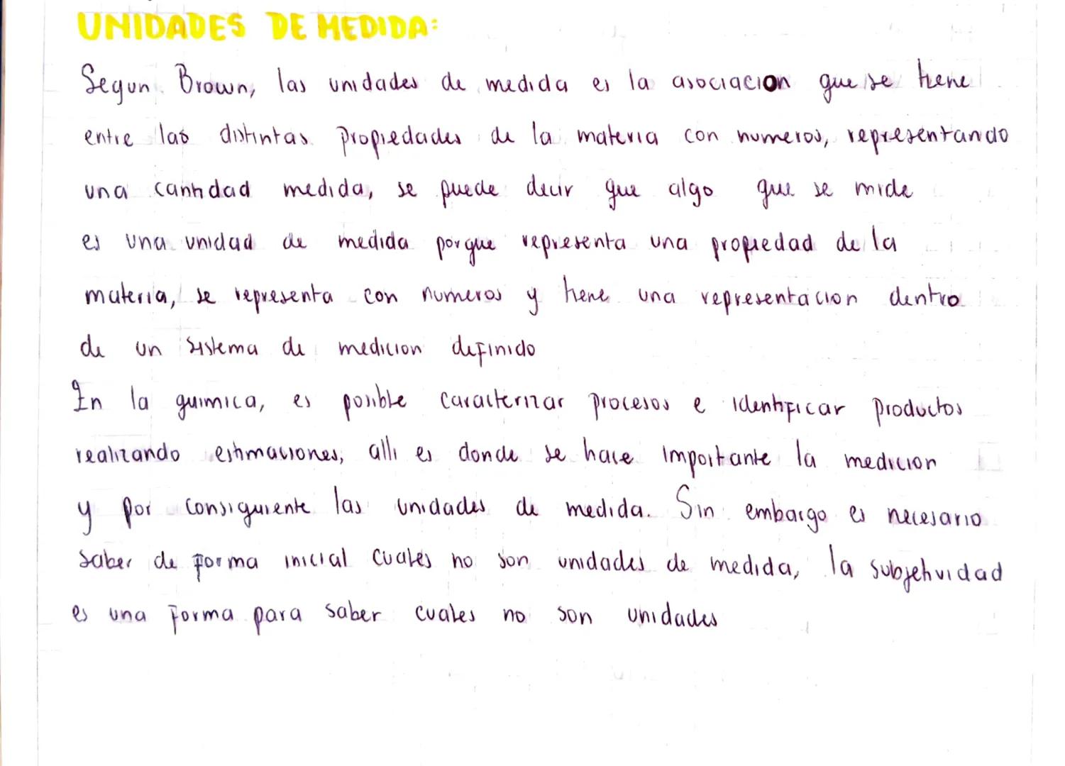 # UNIDADES DE MEDIDA:

Segun. Brown, las unidades de medida es la asociacion que se trene
entre las distintas propiedades de la materia con 