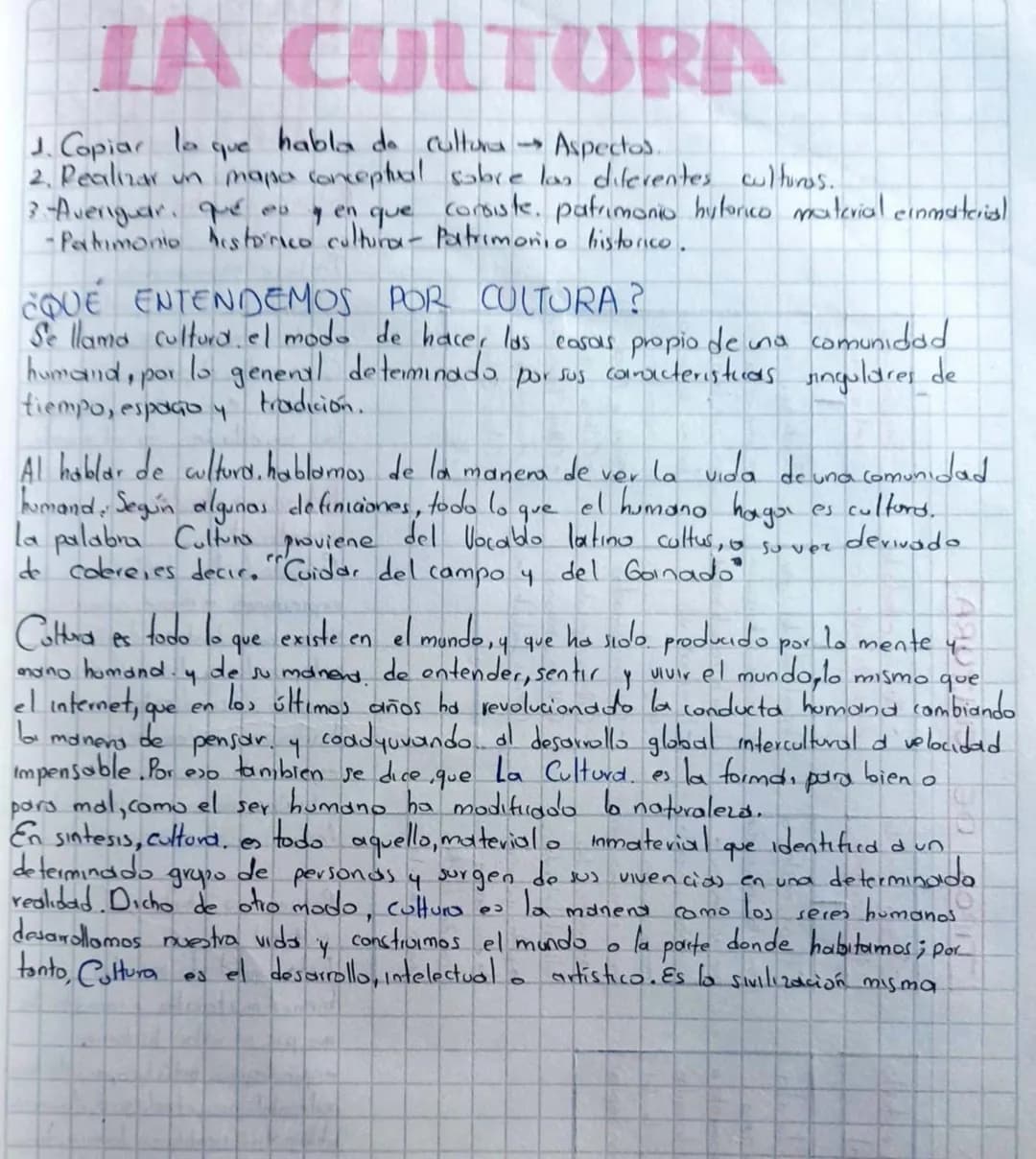 LA CULTURA
IA
J. Copiar
que
habla de cultura →
Aspectos.
2. Pealizar un mapa conceptual sobre las diferentes cultures.
3-Averiguar qué es y 