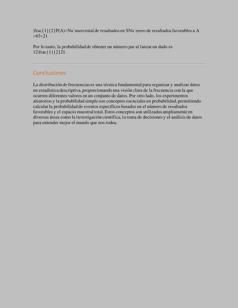 Estadística y Probabilidad
En este documento exploraremos dos conceptos fundamentales en estadística y
probabilidad: la distribución de frec