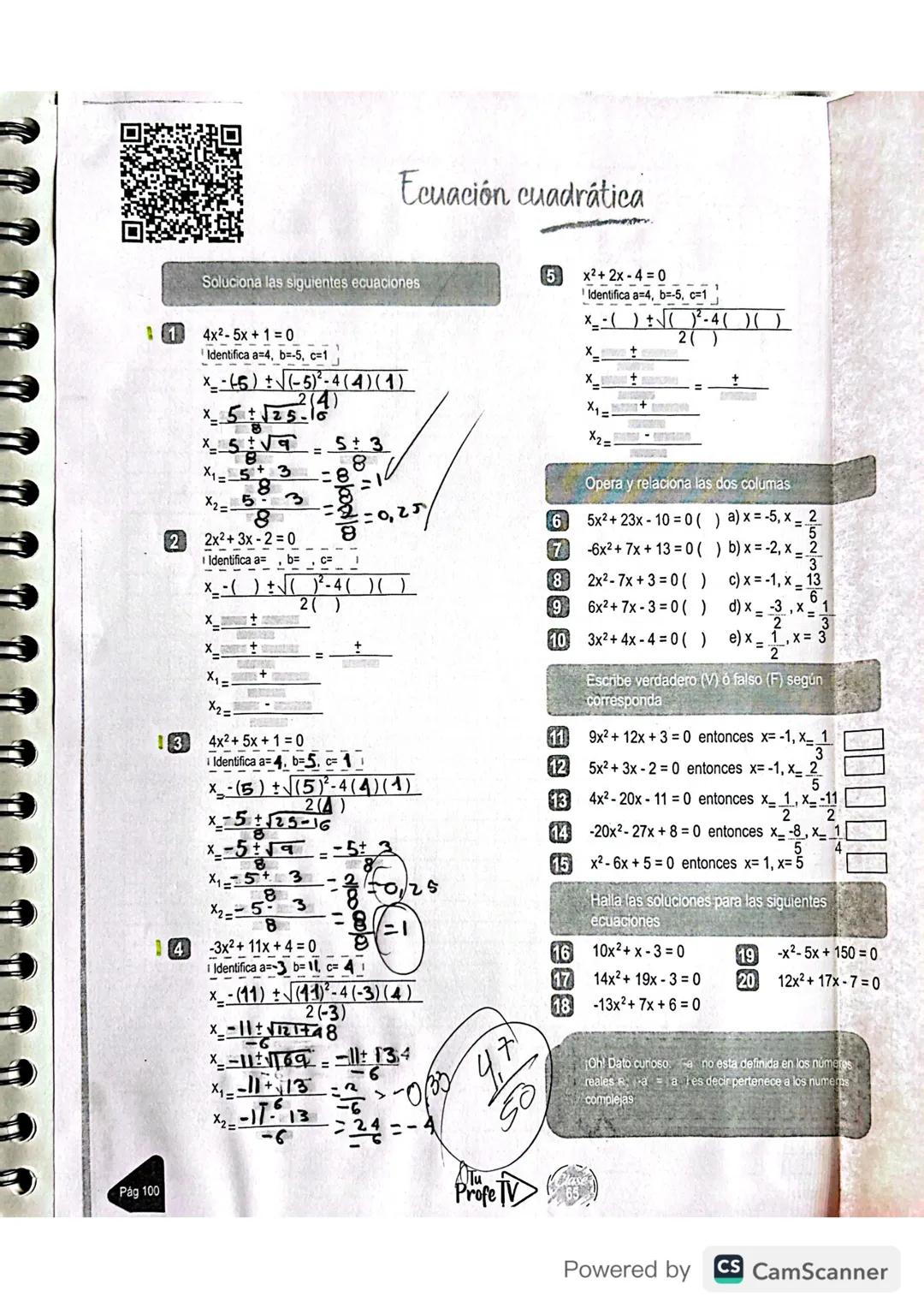 Taller ecuaciones cuadráticas  