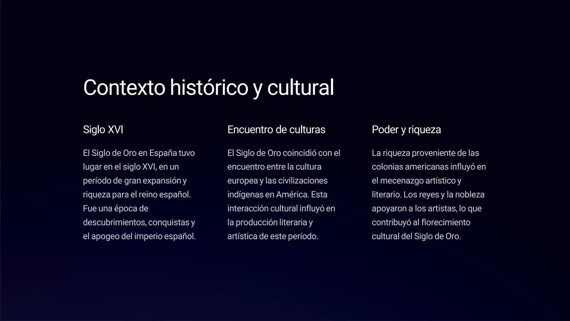 Siglo de Oro en España
El Siglo de Oro en España fue un periodo de gran esplendor cultural y artístico
que abarcó los siglos XVI y XVII. Dur
