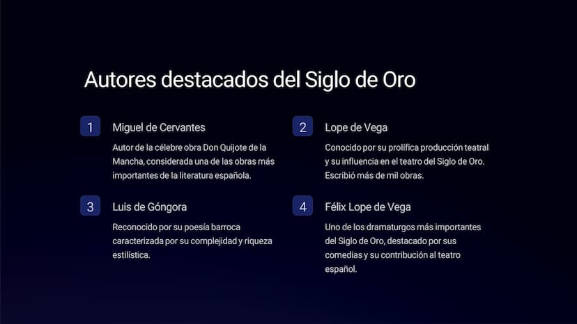 Siglo de Oro en España
El Siglo de Oro en España fue un periodo de gran esplendor cultural y artístico
que abarcó los siglos XVI y XVII. Dur