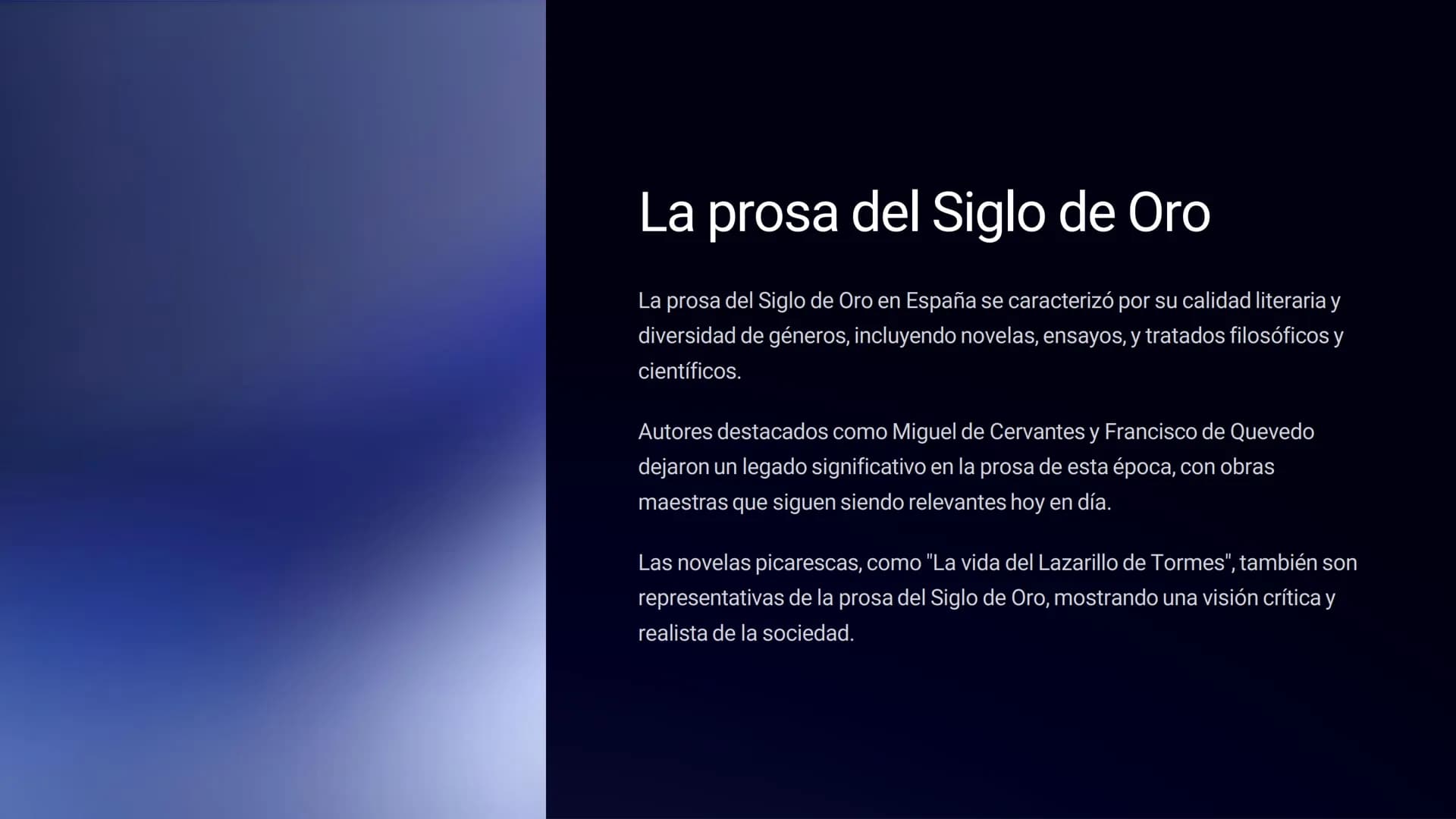 Siglo de Oro en España
El Siglo de Oro en España fue un periodo de gran esplendor cultural y artístico
que abarcó los siglos XVI y XVII. Dur