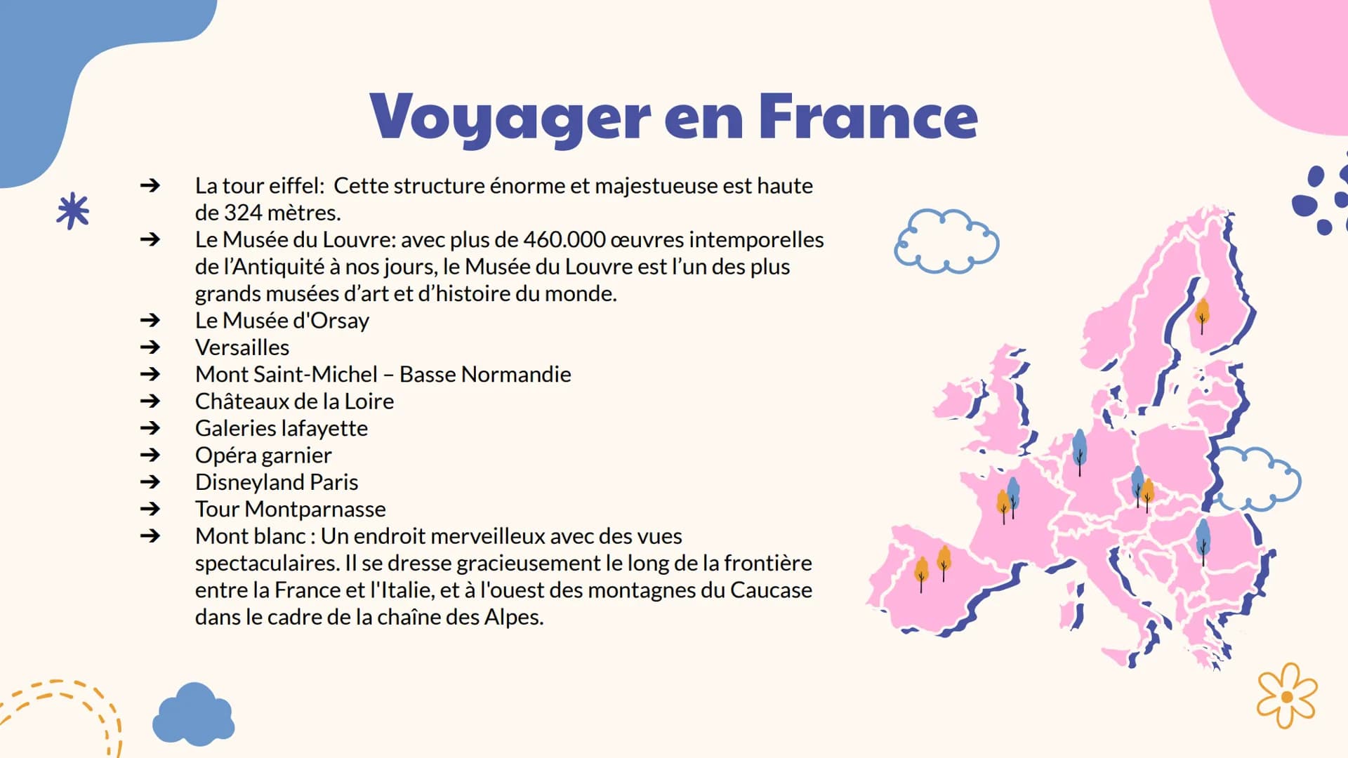 France
* 01
Liste des contenus
02
Caractéristiques
principales
04
Gastronomie
Culture
05
03
Historie
Destin à visite Introduction
Dans cette