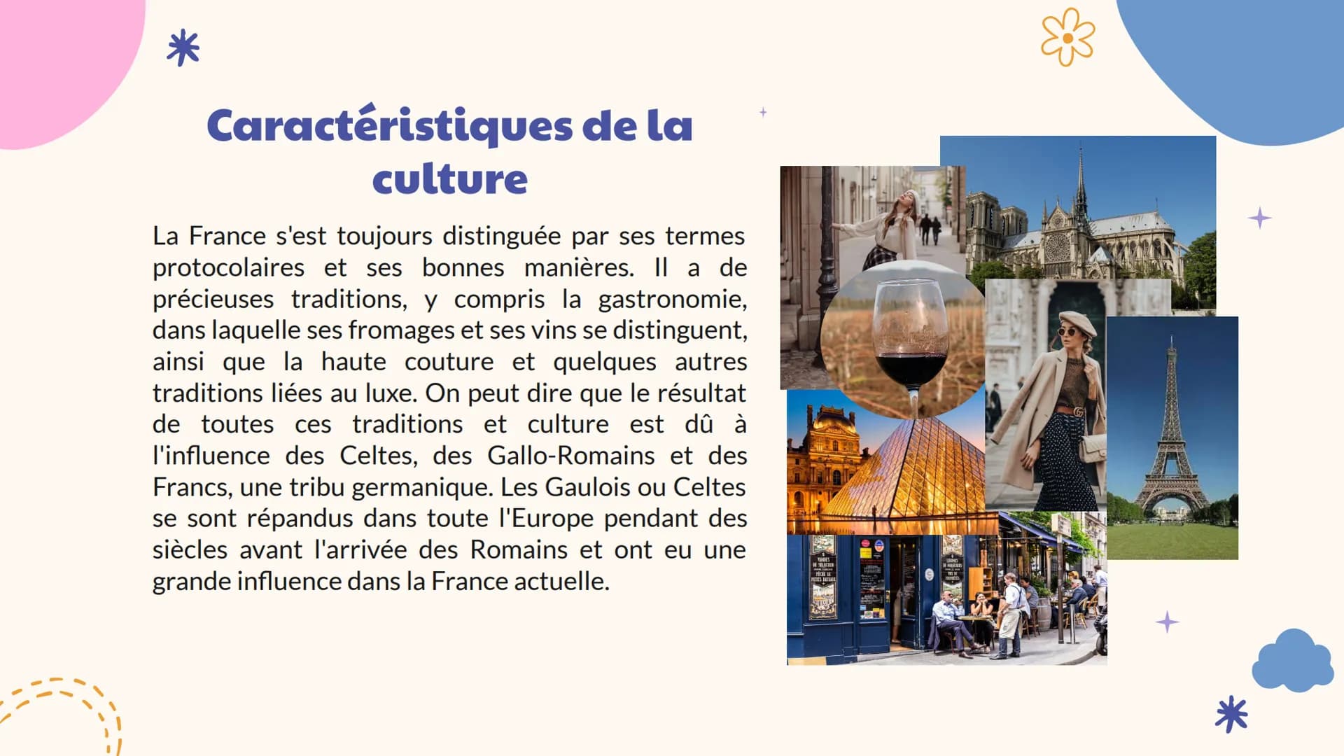 France
* 01
Liste des contenus
02
Caractéristiques
principales
04
Gastronomie
Culture
05
03
Historie
Destin à visite Introduction
Dans cette