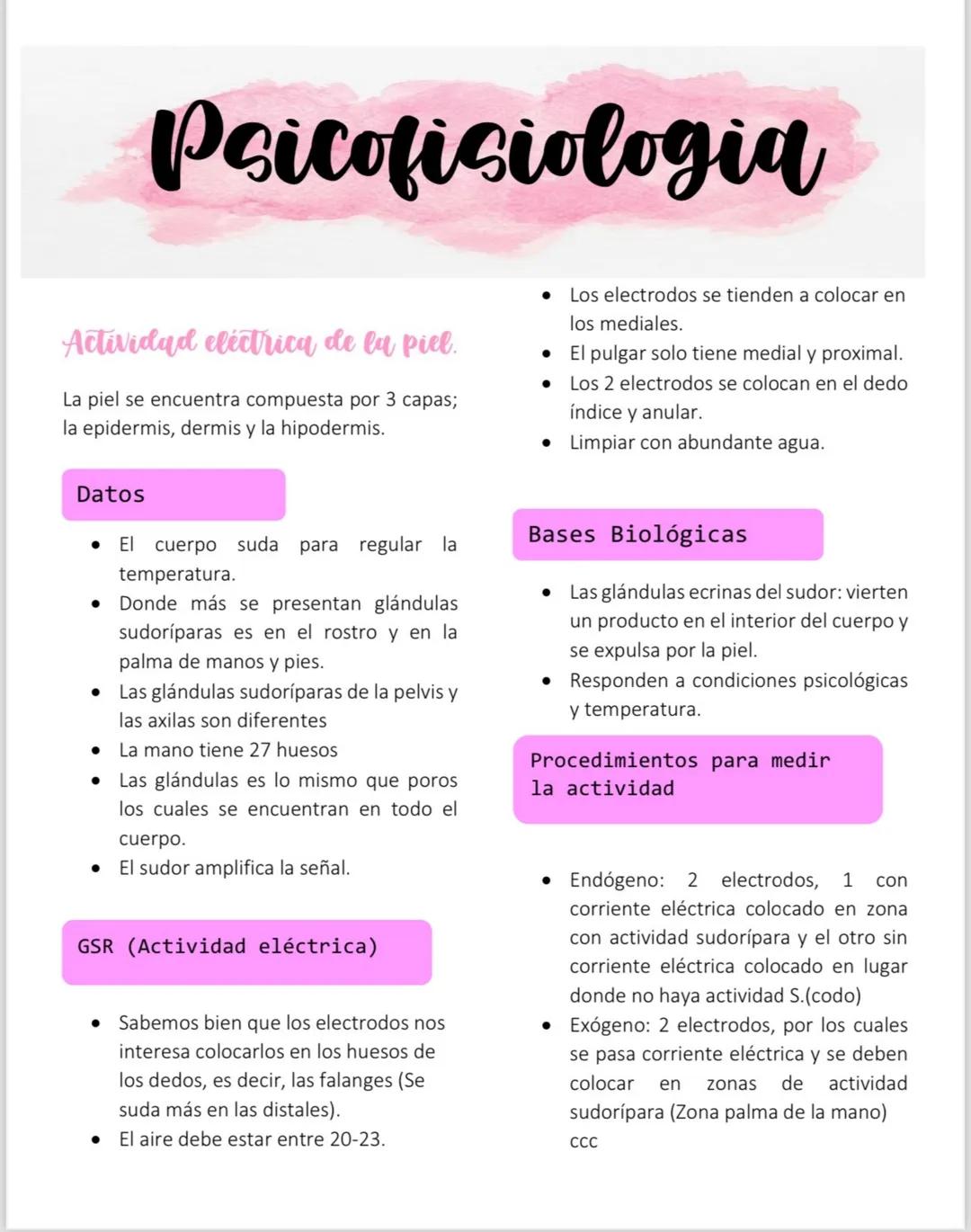 # Psicofisiologia

## Actividad eléctrica de la piel.

La piel se encuentra compuesta por 3 capas;
la epidermis, dermis y la hipodermis.

##