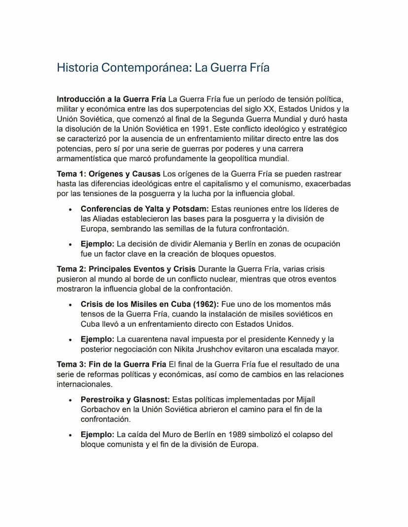 Historia Contemporánea: La Guerra Fría
Introducción a la Guerra Fría La Guerra Fría fue un período de tensión política,
militar y económica 
