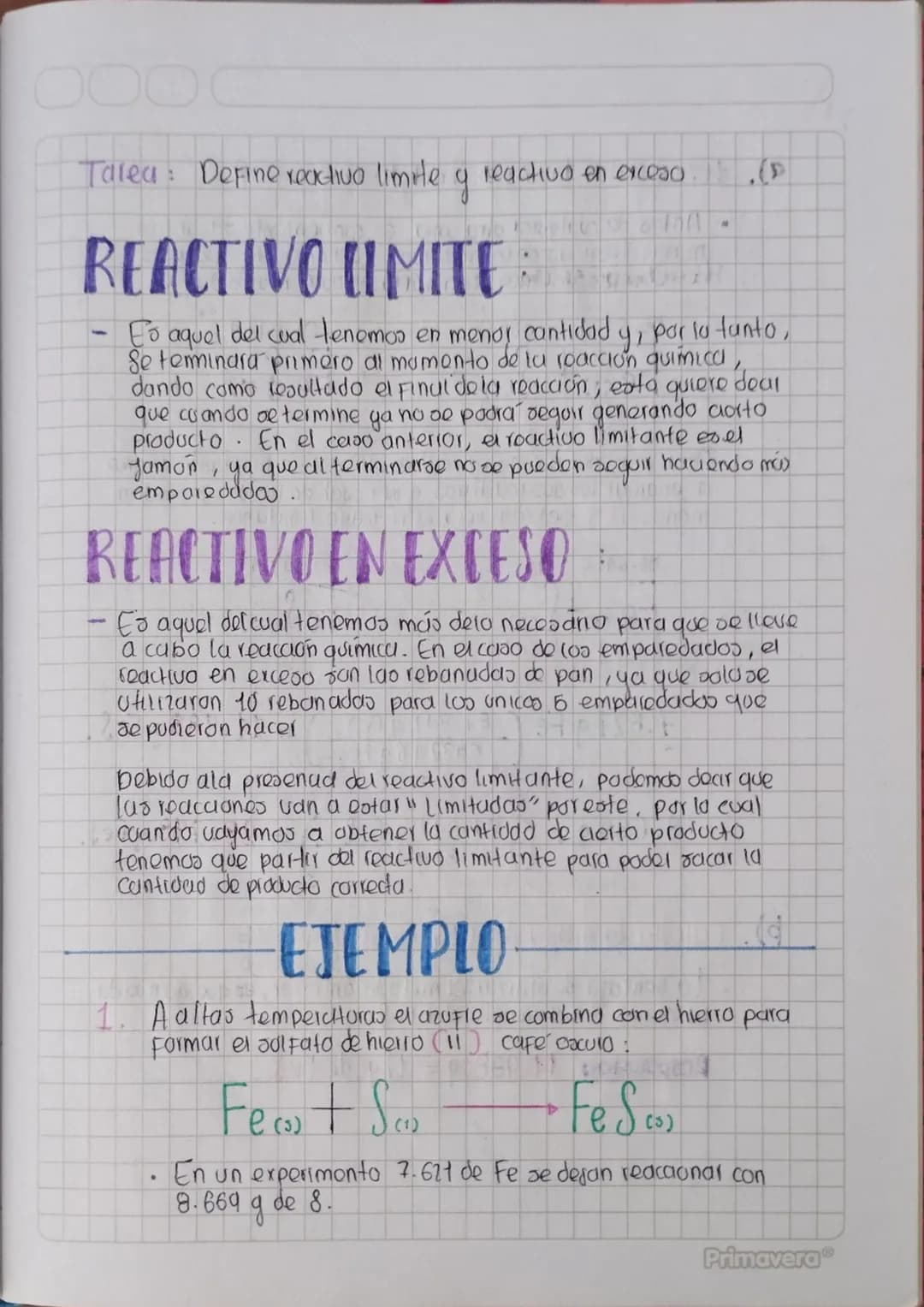 -
Talea: Define reactivo limite a reactive in excess.
REACTIVO LIMITE
-
Es aquel del cual tenemos en menor cantidad
.
(P
y, por lo tanto,
Se