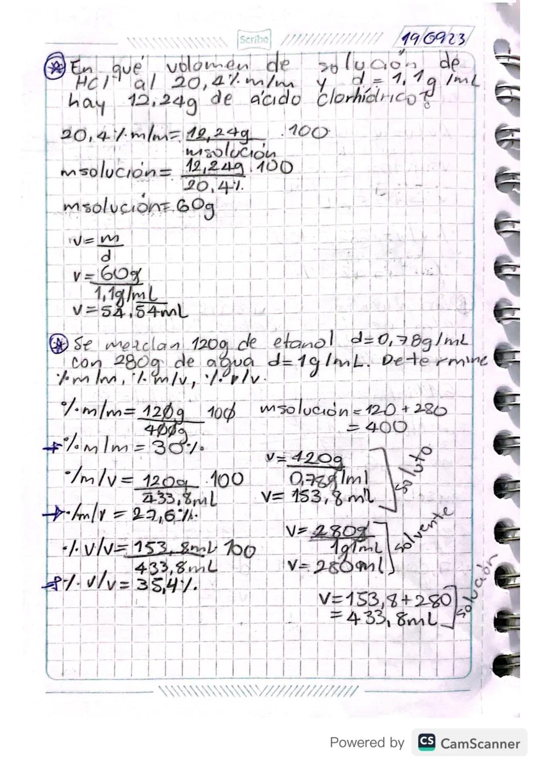 11/09/23
# Unidades físicas de
## concentración

%m/m %m/v % v/v ppm

-%m/m = $\frac{msoluto}{msolución}$.100

msolución= msoluto+m solvente