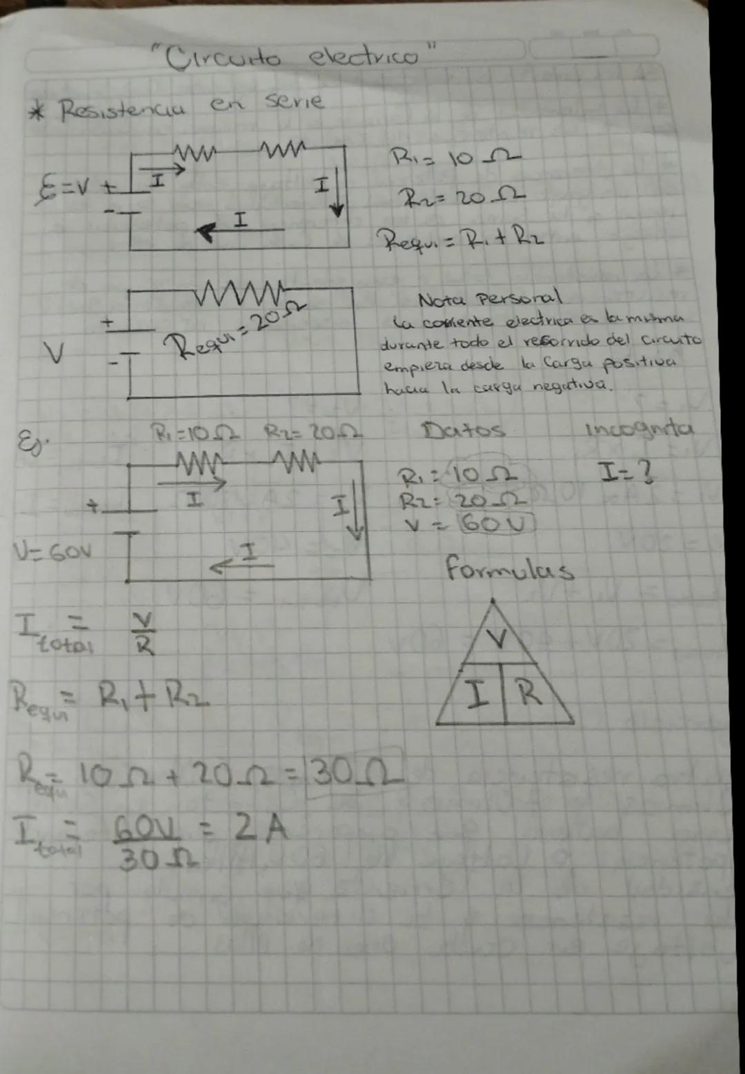 "Circuito electrico"
*Resistencia en serie
www ww
Es
E=V+
I
I
T
RI
V
www.
Requi= 202
R=100 R2= 20.0
wwww
I
I
<
I
V
Ris 1022
R2=2012
Requi= R