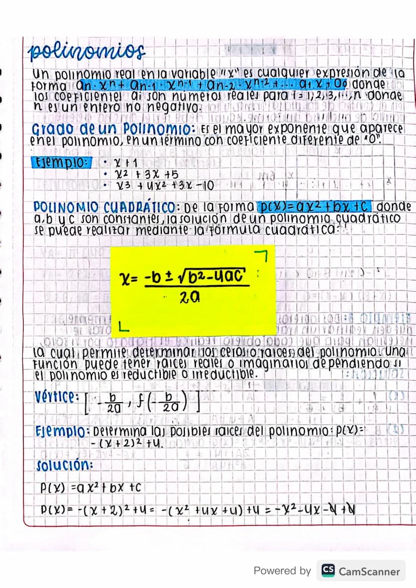polinomios
Un polinomio real en la variable "x" es cualquier expresión de la
Forma an xn+ an-1 xn-1 + an-2-Xn-24.01 x + Ooidonge
IOS COP Fic