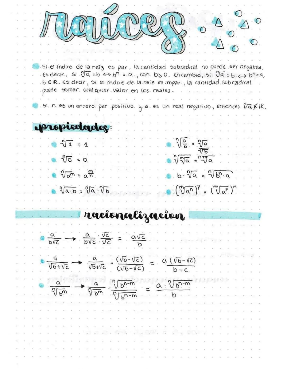 rnices.....
Si el índice de la raiz es par, la cantidad subradical no puede ser negativa.
•Es dear, si va = b = b² = a, con by 0. En cambio,