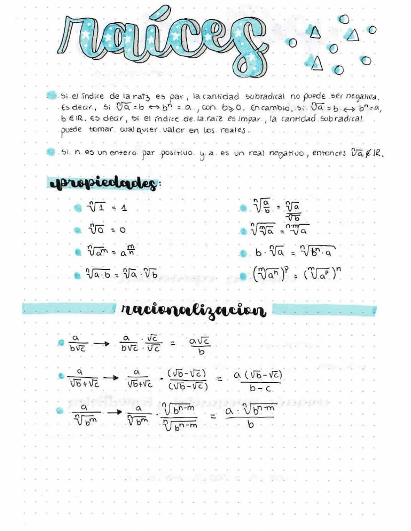 rnices.....
Si el índice de la raiz es par, la cantidad subradical no puede ser negativa.
•Es dear, si va = b = b² = a, con by 0. En cambio,