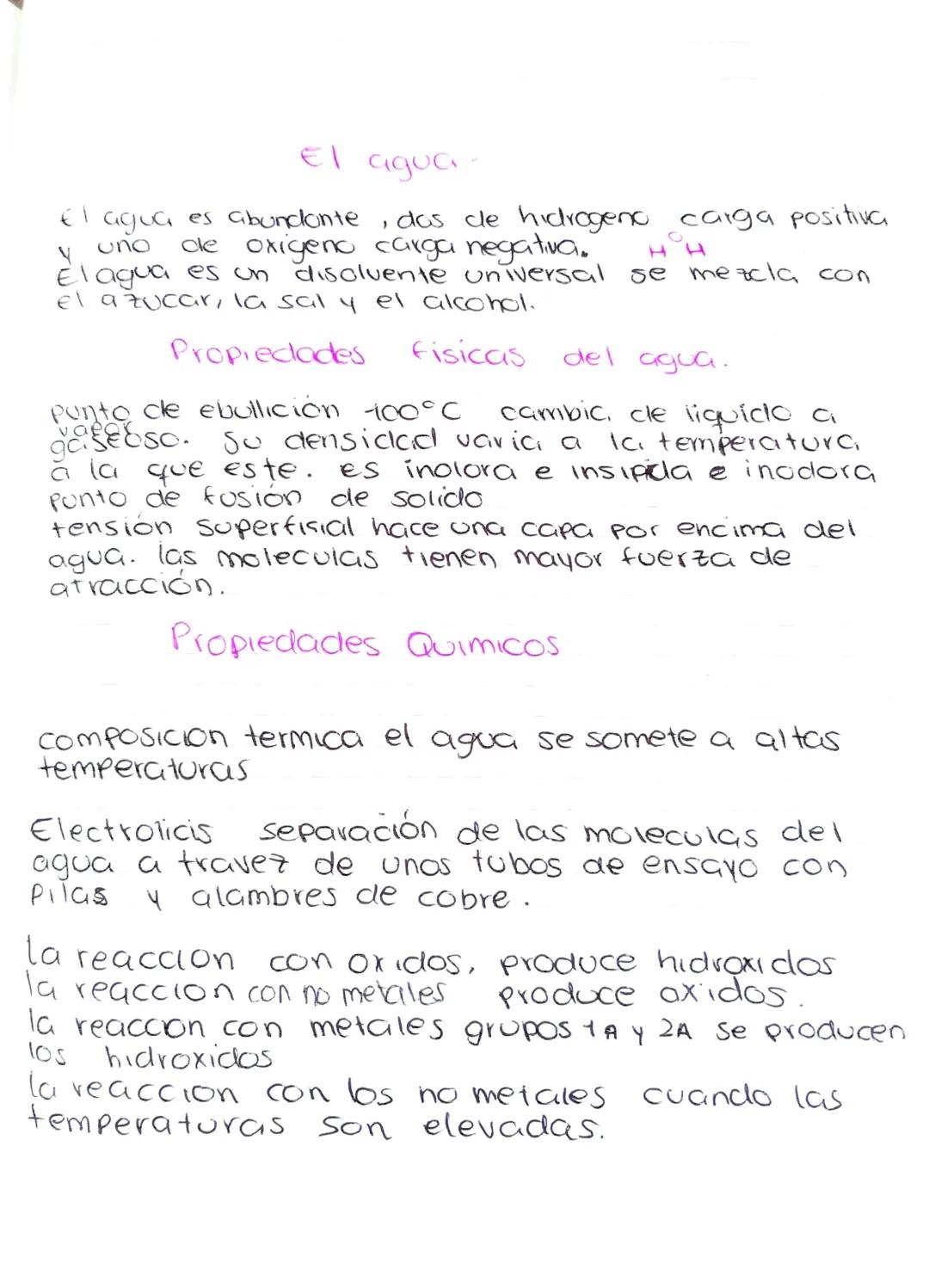 # El agua-

El agua es abundonte, das de hidrogeno carga positiva
y uno de oxigeno carga negativa.
$HOH$
El agua es un disolvente universal 