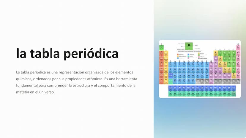 la tabla periódica
La tabla periódica es una representación organizada de los elementos
químicos, ordenados por sus propiedades atómicas. Es