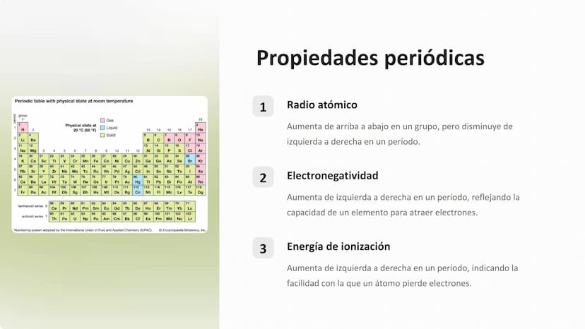 la tabla periódica
La tabla periódica es una representación organizada de los elementos
químicos, ordenados por sus propiedades atómicas. Es